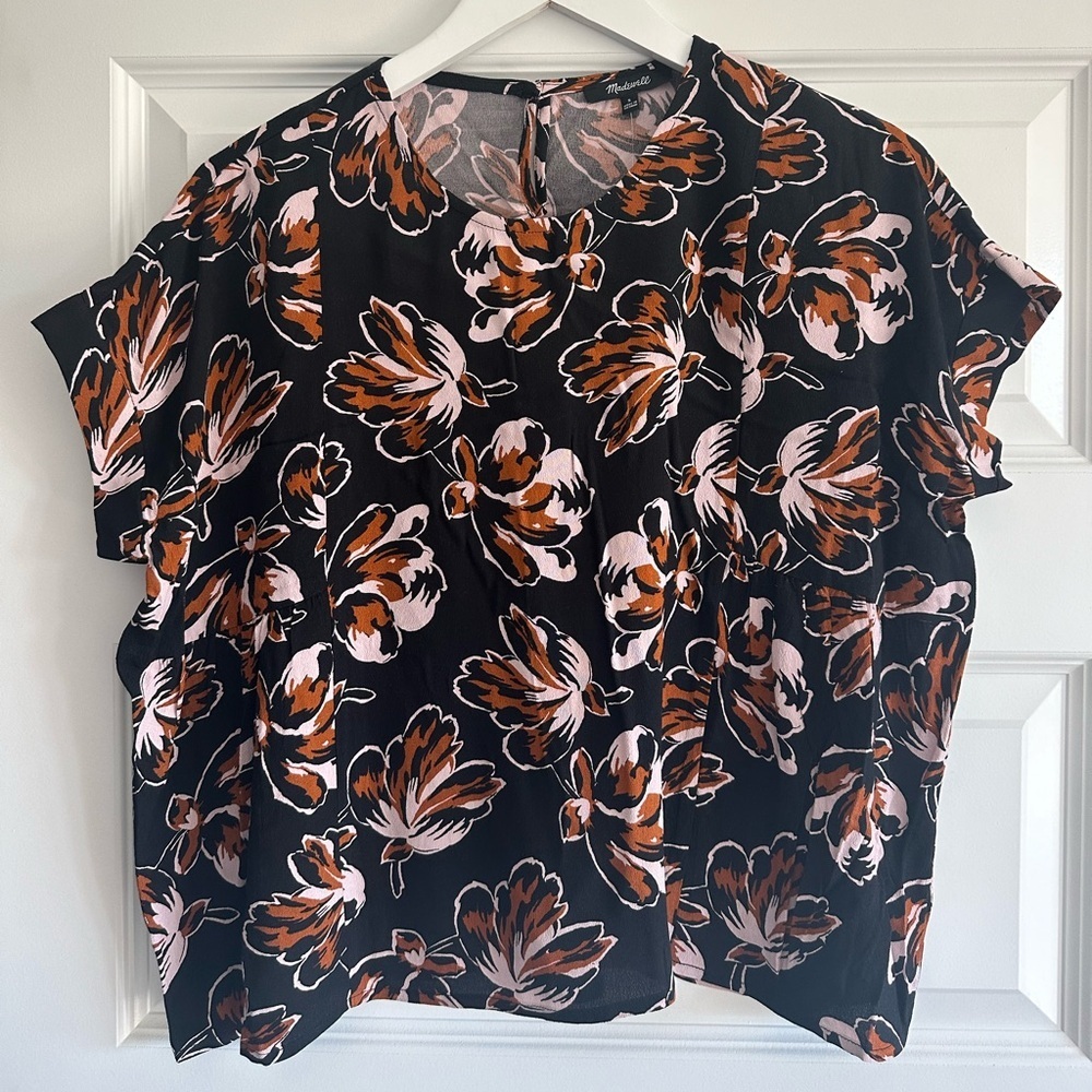 Madewell Cuffed-Sleeve Shirred Top in Duskblossom
